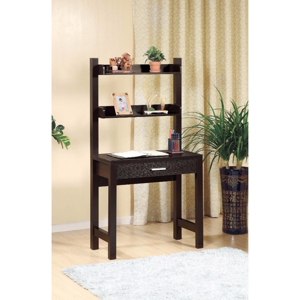 Modern Dark Brown Writing Desk with 2 Storage Shelves - Home Office Furniture for Small Spaces, Study Room & Workspace Organization