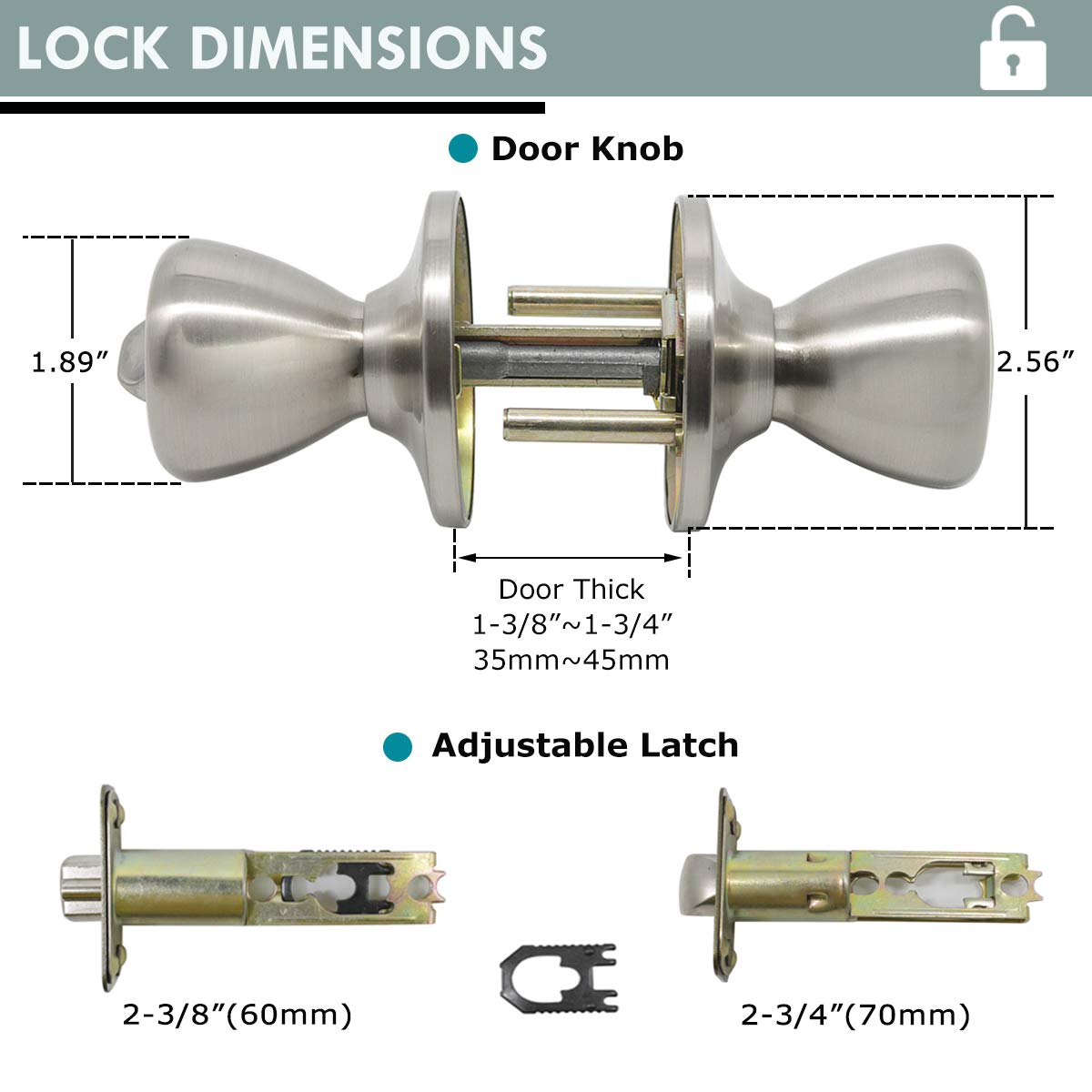 6 Pack Privacy Door Knob with Lock - Keyless Tulip Style in Satin Nickel for Bedroom & Bathroom