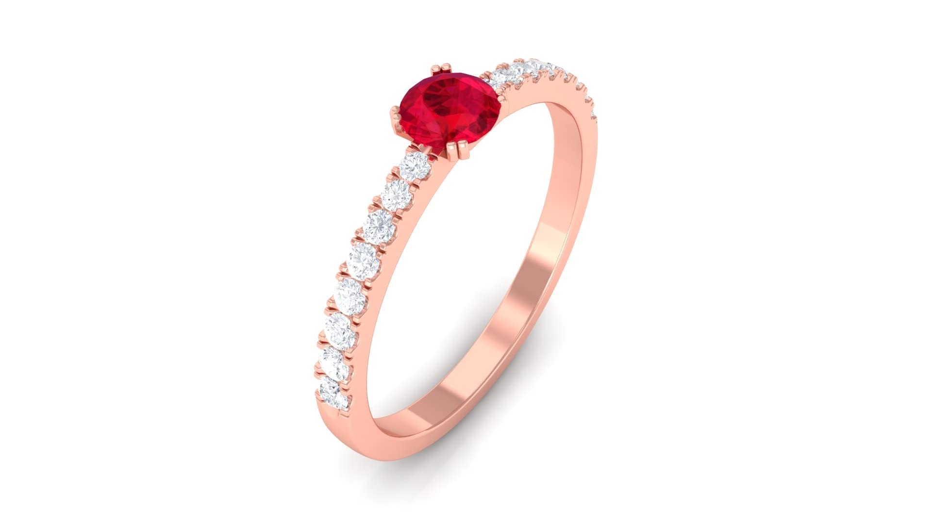 3/4 CT Ruby and Diamond Ring for Women - 14K Solid Gold Double Prong Set Ruby Ring with Diamond Side Stones | July Birthstone Solitaire Ring | Perfect for Anniversary, Engagement & Special Occasions