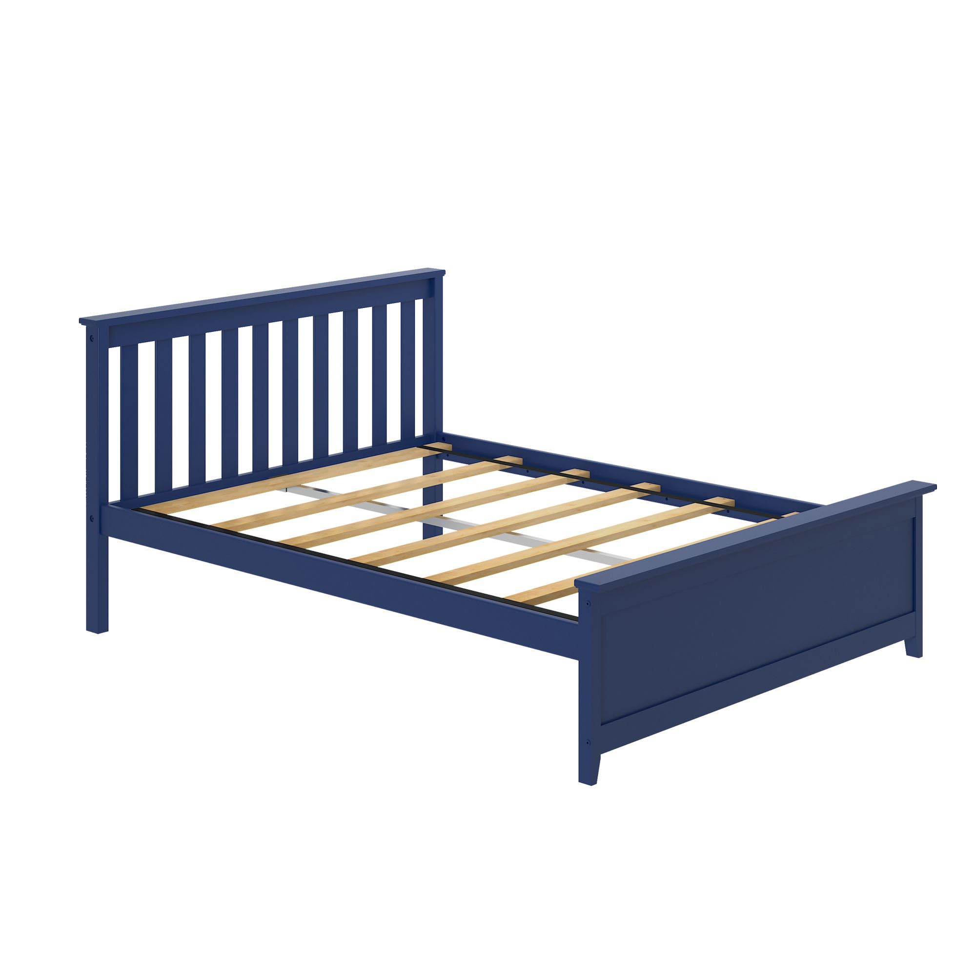 Max & Lily Full Size Wooden Bed Frame with Slatted Headboard - Solid Wood Platform Bed for Kids & Teens - No Box Spring Needed - Easy Assembly - Blue - Perfect for Bedrooms, Dorms & Guest Rooms