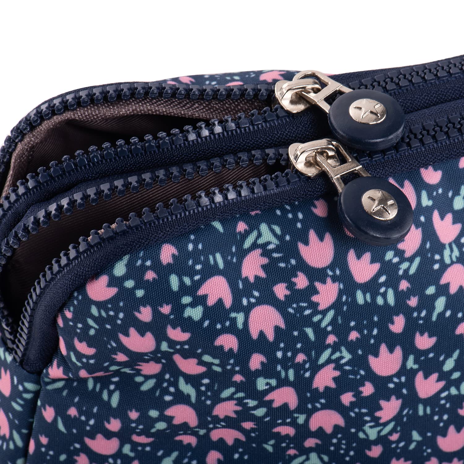Yigorie Women's Crossbody Bag with Adjustable Short & Long Straps - Multi-Pocket Nylon Small Shoulder Purse (Blue with Pink Flowers) for Casual Outings, Travel & Everyday Use