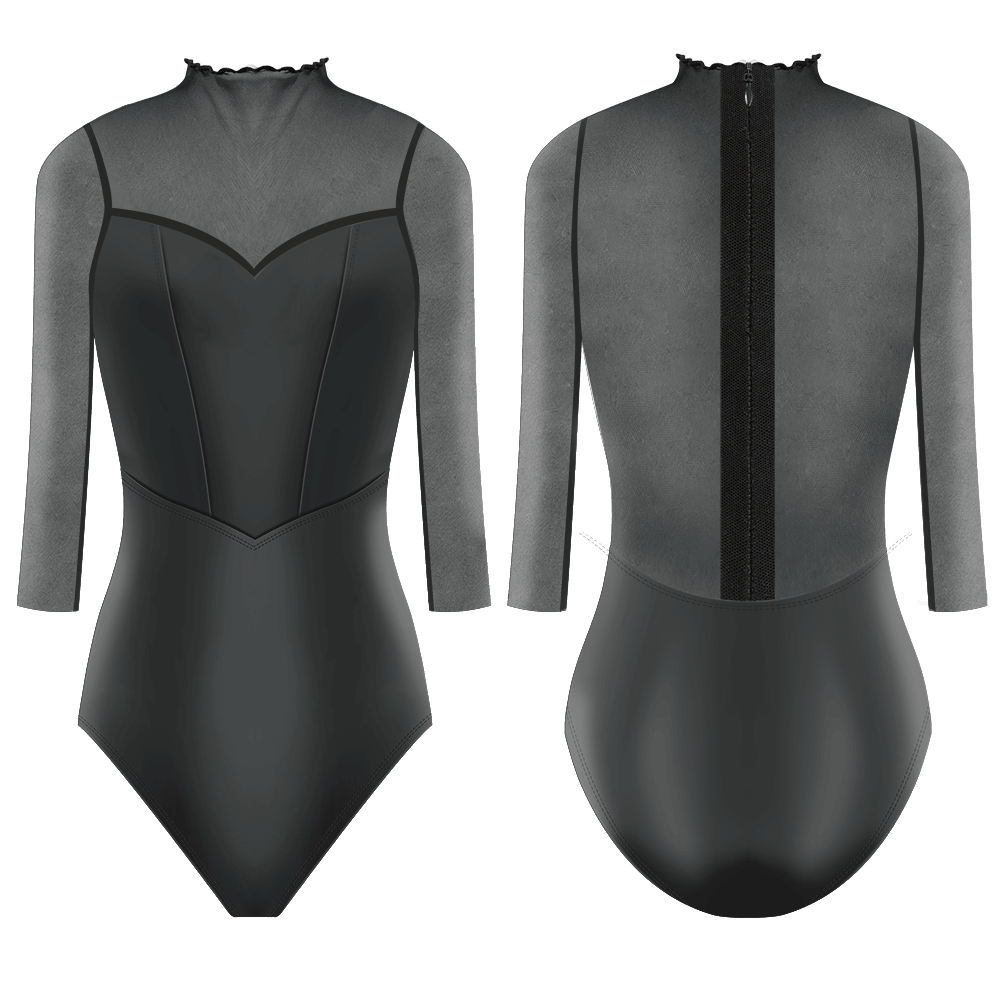 DDP Isabelle Mesh Sleeved Leotard - Women's Dance Gymnastics Bodysuit with Breathable Mesh Panels for Ballet, Yoga & Performance