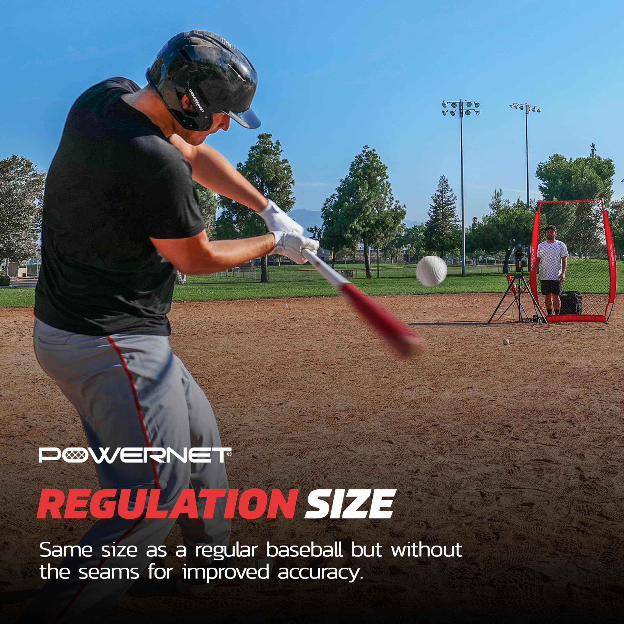 PowerNet Launch F-lite Softball & Baseball Pitching Machine with Dimpled Practice Balls & Bucket of Baseballs - Complete Coaching Bundle for Baseball Training & Practice | Perfect for Backyard Drills, Team Practices & Pitching Machine Training