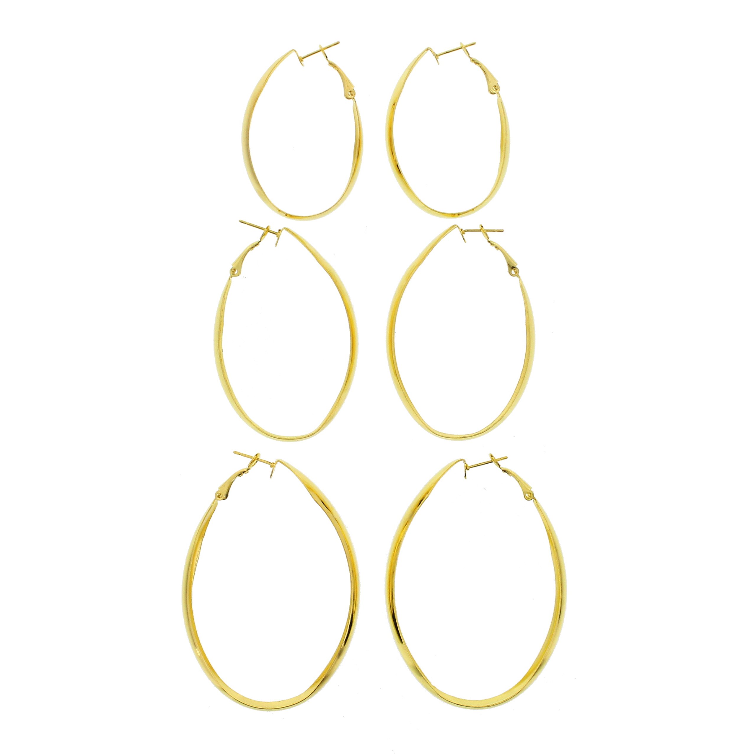 Zac's Alter Ego 3 on a Card Gold & Silver Oval Plain Hoop Earrings for Women - Elegant Everyday Jewelry for Office, Party & Special Occasions