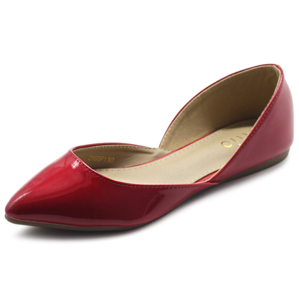 Ollio Women's Patent Leather Slip-On Ballet Flats - Comfortable Lightweight Pointed Toe Shoes for Work, Office & Casual Wear | Style F110