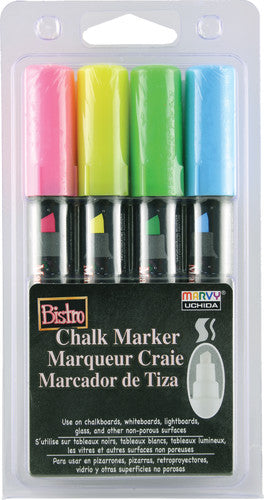 Vibrant Bistro Chalk Markers Set - 4 Bright Colors (Fluorescent Yellow, Pink, Green, Blue) with Chisel Tip for Restaurants, Cafes & Menu Boards - Perfect for Signage, Chalkboard Art & Creative Lettering