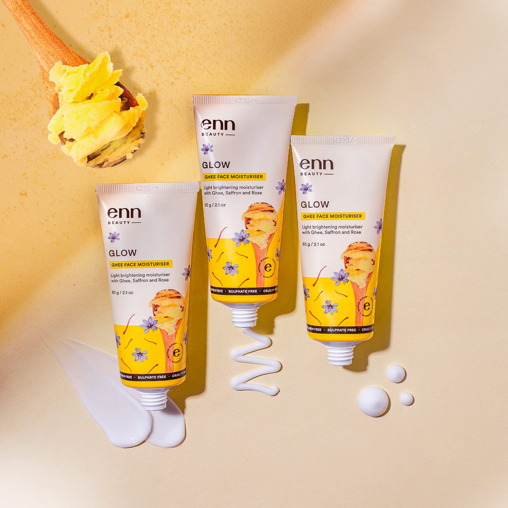 ENN Glow Ghee Face Moisturizer - Natural Extract for Glowing, Hydrated Skin | Lightweight Cream for Dry, Damaged & Uneven Skin Tone | 60g | Perfect for Daily Skincare Routine & Nighttime Hydration
