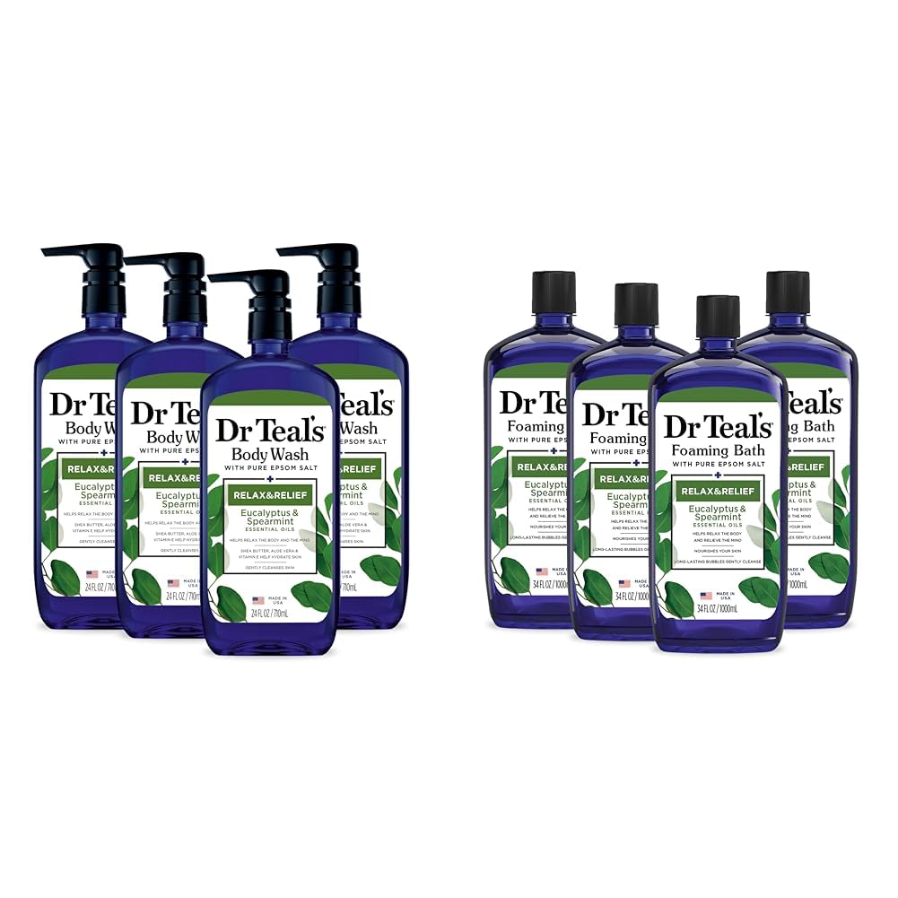 Dr Teal's Eucalyptus & Spearmint Foaming Bath and Body Wash with Pure Epsom Salt - Relaxing & Soothing for Stress Relief - Perfect for Spa Nights and Muscle Recovery After Workouts