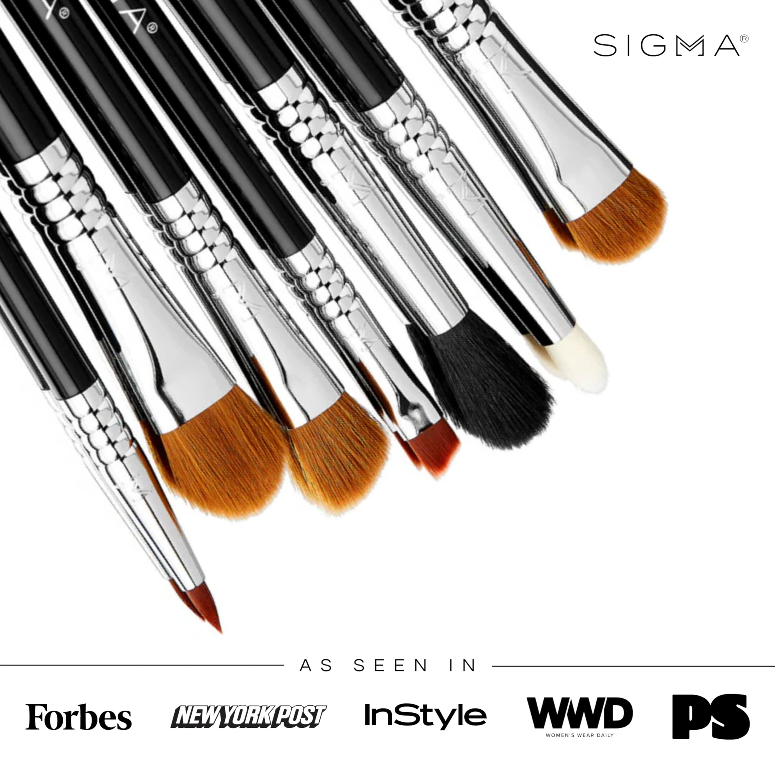 Sigma Beauty 7-Piece Basic Eye Makeup Brush Set - Premium Synthetic Fiber Brushes with Durable Handles for Eyeliner, Eyeshadow & Eyebrows | Professional Makeup Tools for Beginners & Artists | Perfect for Daily Use, Travel & Makeup Kits