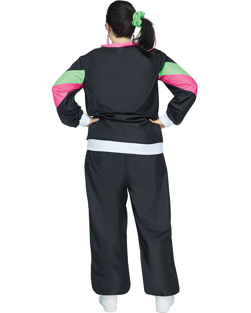 Vintage 80s Black Tracksuit for Women - Plus Size Retro Jogging Outfit | Perfect for Halloween Costumes, 80s Themed Parties & Casual Streetwear