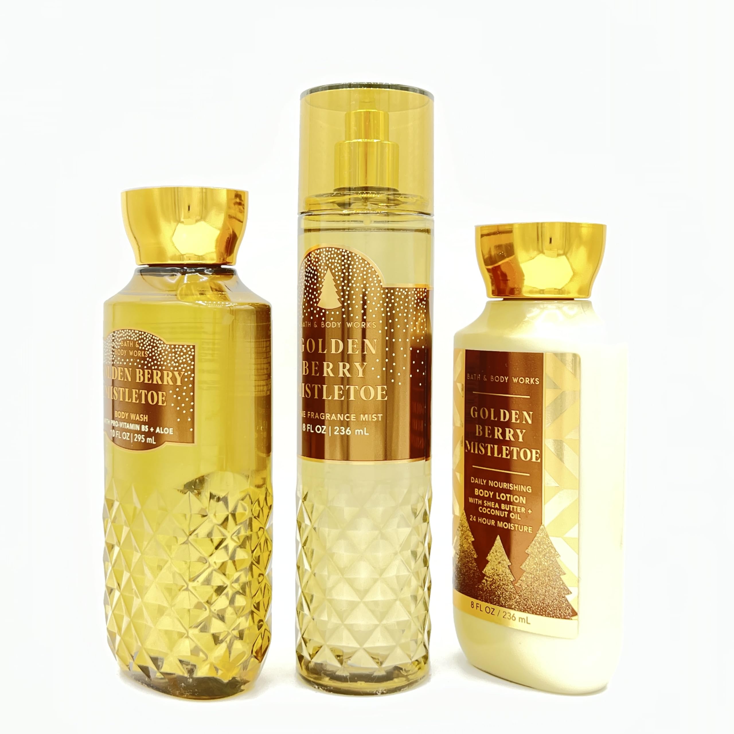 Golden Berry Mistletoe Bath & Body Gift Set - 3-Piece Bundle with Body Wash, Fragrance Mist & Nourishing Lotion | Holiday Self-Care & Christmas Gifts for Women
