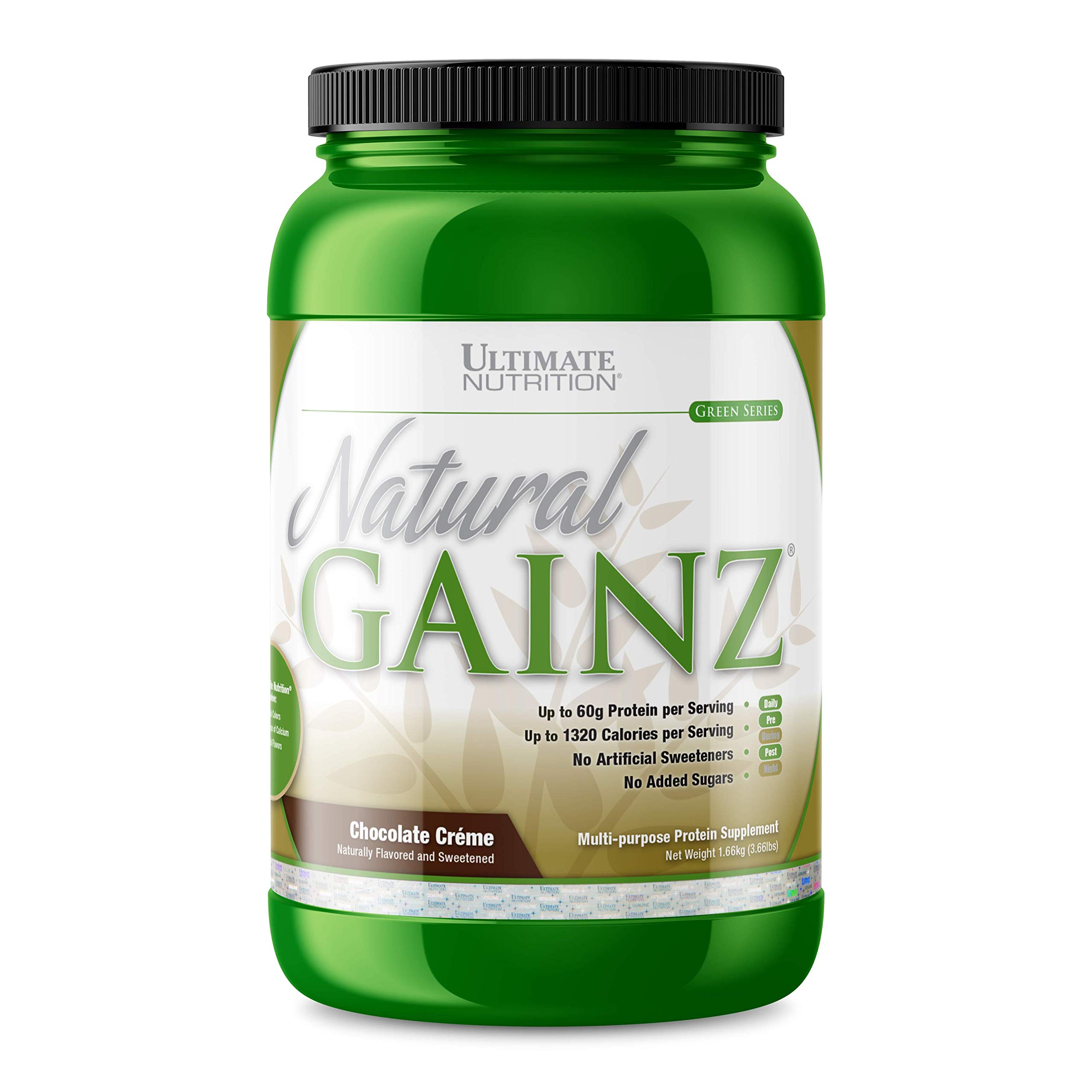Ultimate Nutrition Natural Gainz Whey Protein Powder - Natural Muscle Gainer with Micellar Casein & Milk Protein, Chocolate Flavor, 3.6 lbs (1.63 kg) for Post-Workout Recovery & Muscle Growth