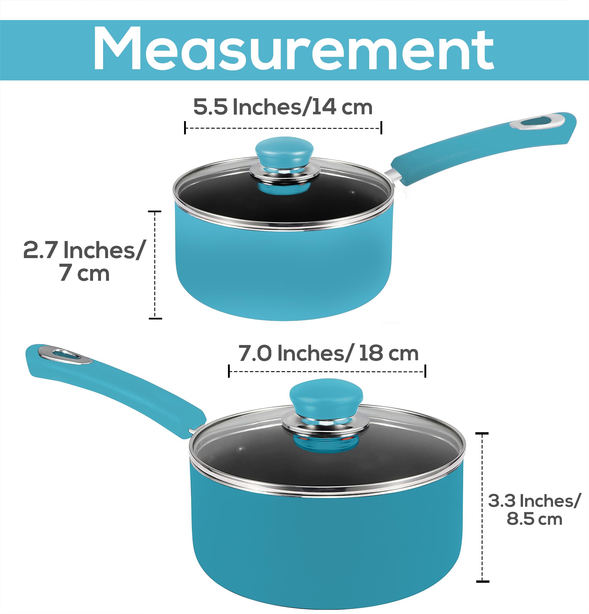 Utopia Kitchen Nonstick Stock Pot Saucepan Set with Lids - 1 Quart & 2 Quart Multipurpose Cooking Pots for Soup, Pasta, Stew - Turquoise & Black - Perfect for Home, Restaurant & Professional Kitchens