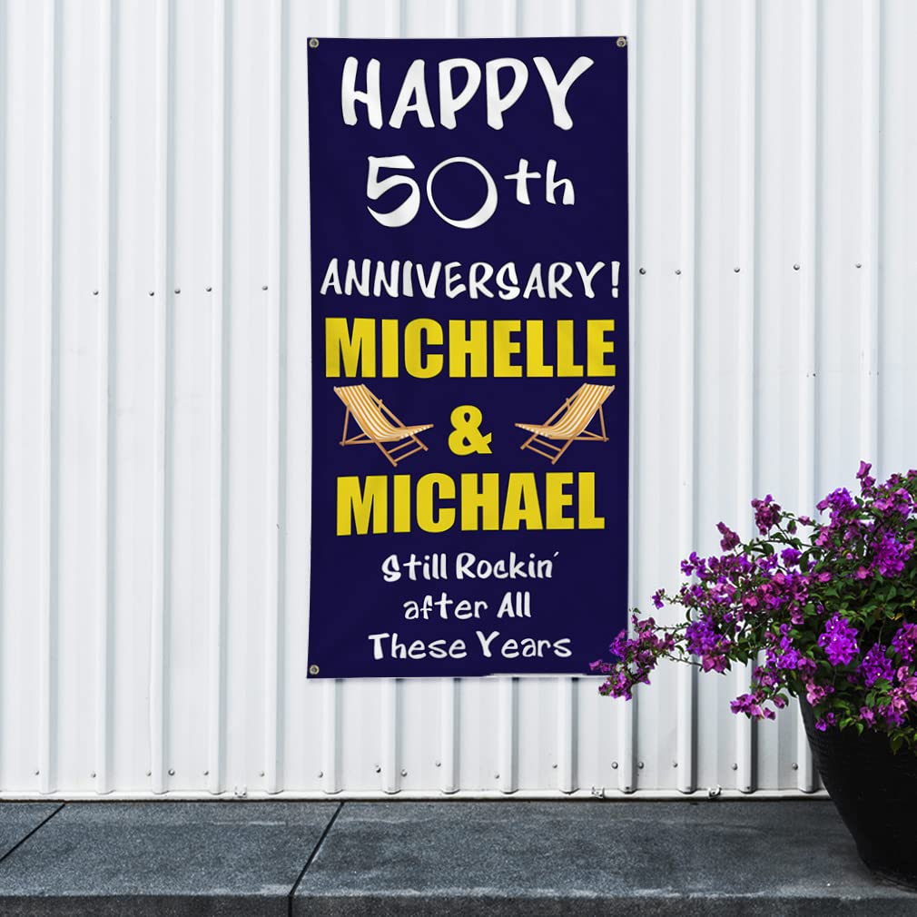 Custom Happy Anniversary Vertical Vinyl Banner - Weatherproof Outdoor Yard Sign with 10 Grommets (144x60 Inches) - Perfect for Parties, Events & Business Promotions