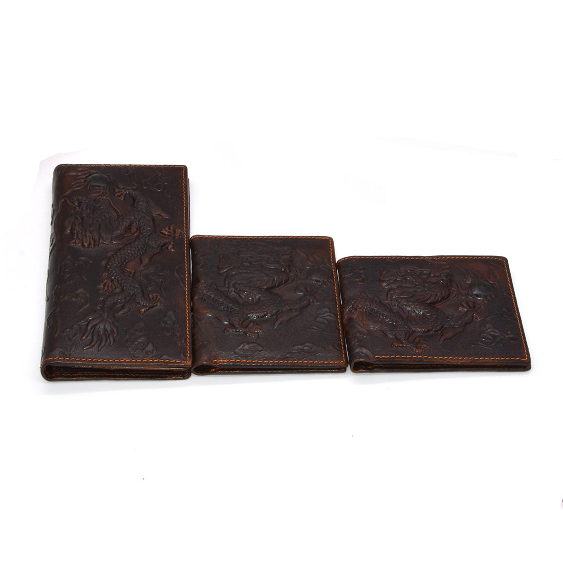 Men's Genuine Leather Wallet with RFID Blocking - Brown Dragon Embossed Credit Card Holder for Everyday Use & Travel