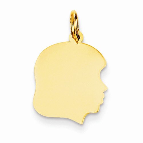 14K Yellow Gold Engravable Girl Head Charm Pendant - 21mm x 4mm Medium .011 Gauge - Perfect for Necklaces, Bracelets & Jewelry Making - Gift for Women & Girls