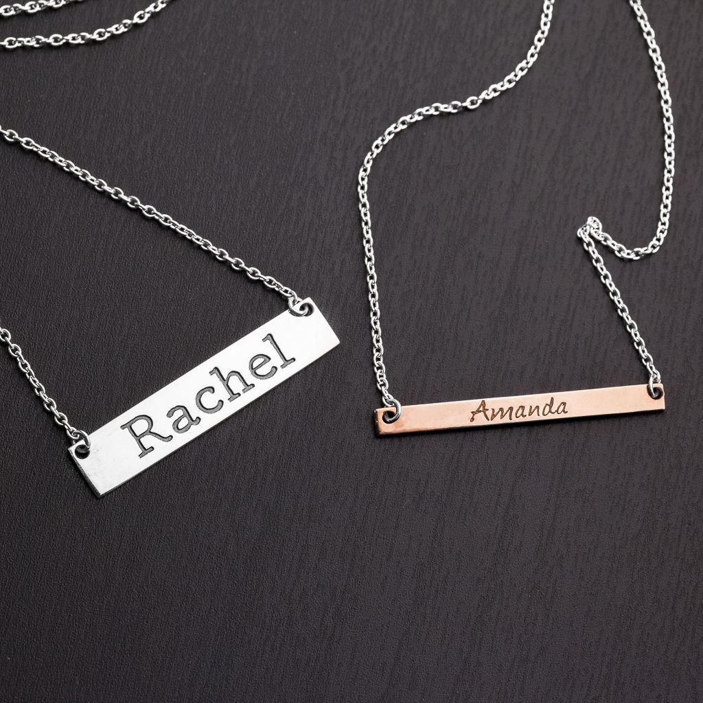 14K Gold Classic Wide Name Bar Pendant Necklace for Women - Personalized Custom Nameplate Jewelry by JEWLR | Perfect for Birthdays, Anniversaries & Gifts