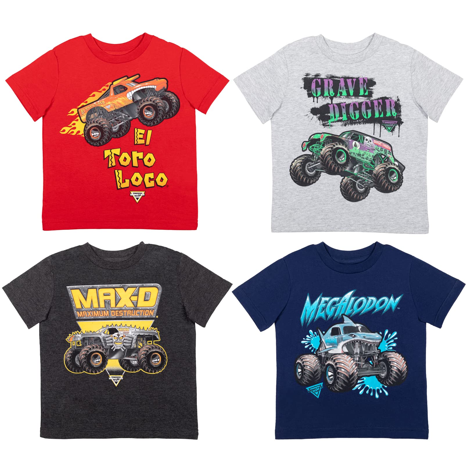 Monster Jam El Toro Loco Zombie Maximum Destruction 4-Pack Graphic T-Shirts for Toddlers & Kids - Perfect for Playdates, Birthday Parties & Monster Truck Shows