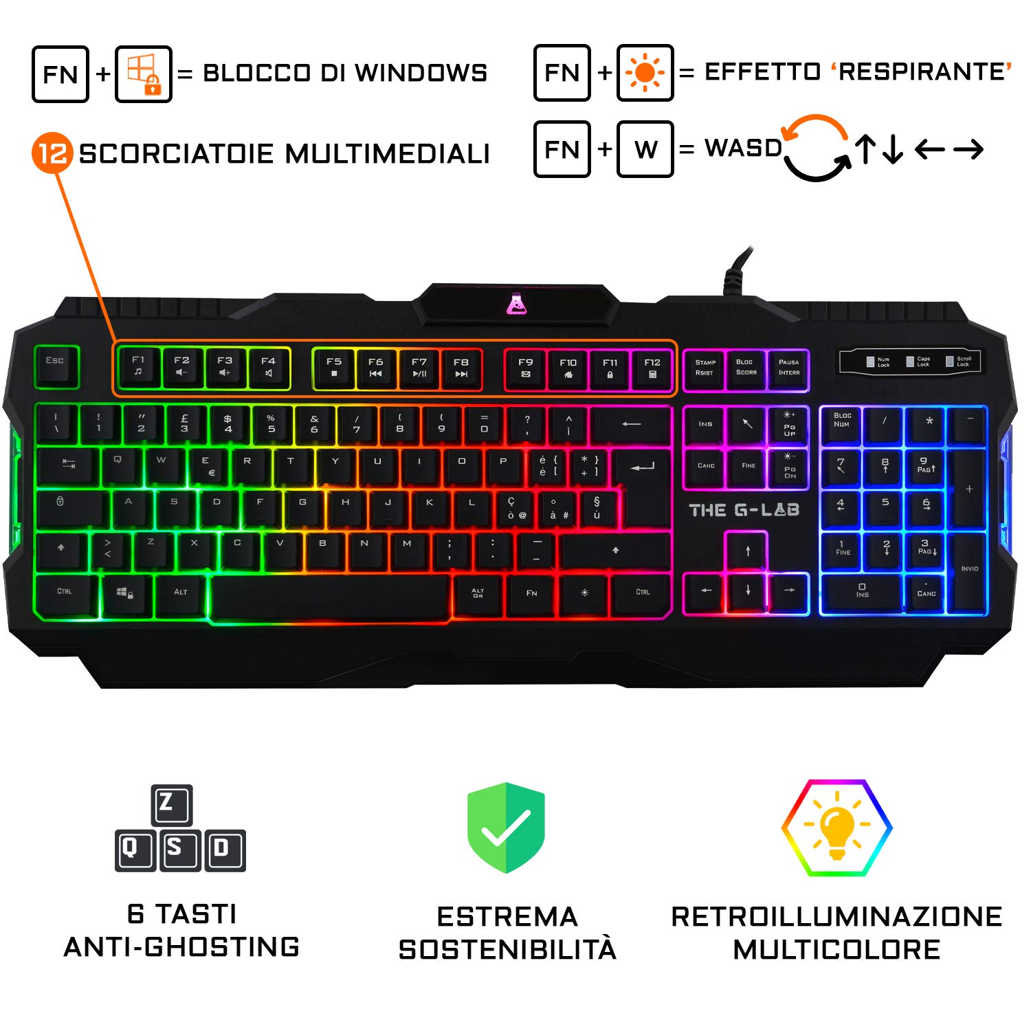 G-LAB Combo ARGON E 4-in-1 Gaming Bundle - Backlit Italian Gaming Keyboard, 3200 DPI Gaming Mouse, Gaming Headset, Anti-Slip Mouse Pad - Compatible with PC, Mac, PS4, PS5, Xbox - Perfect for Esports, Streaming & Professional Gaming