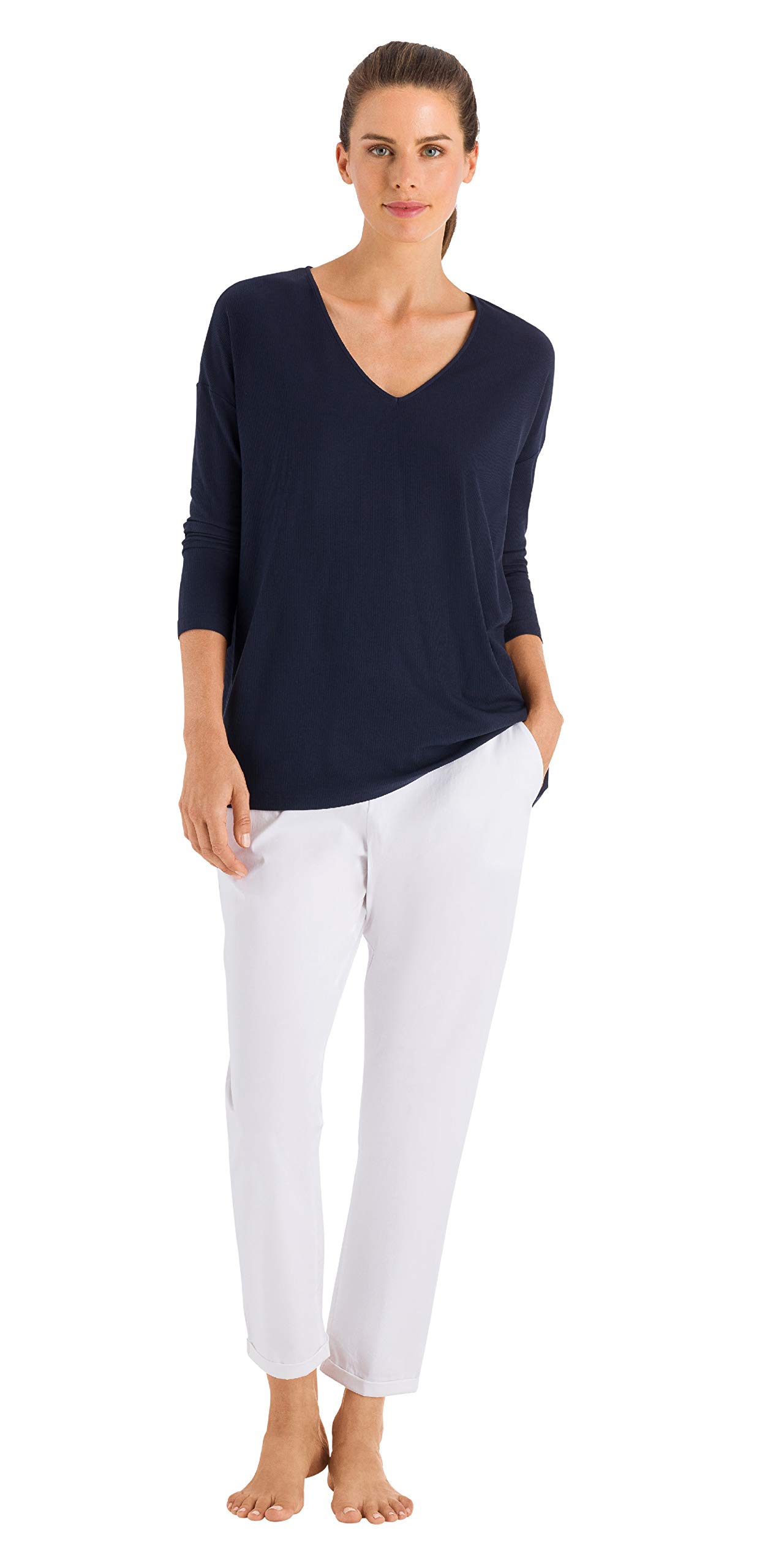 HANRO Women's Essentials 3/4 Sleeve Shirt - Soft Cotton Blouse for Work & Casual Wear | Comfortable Office & Everyday Top | Perfect for Business, Travel & Layering