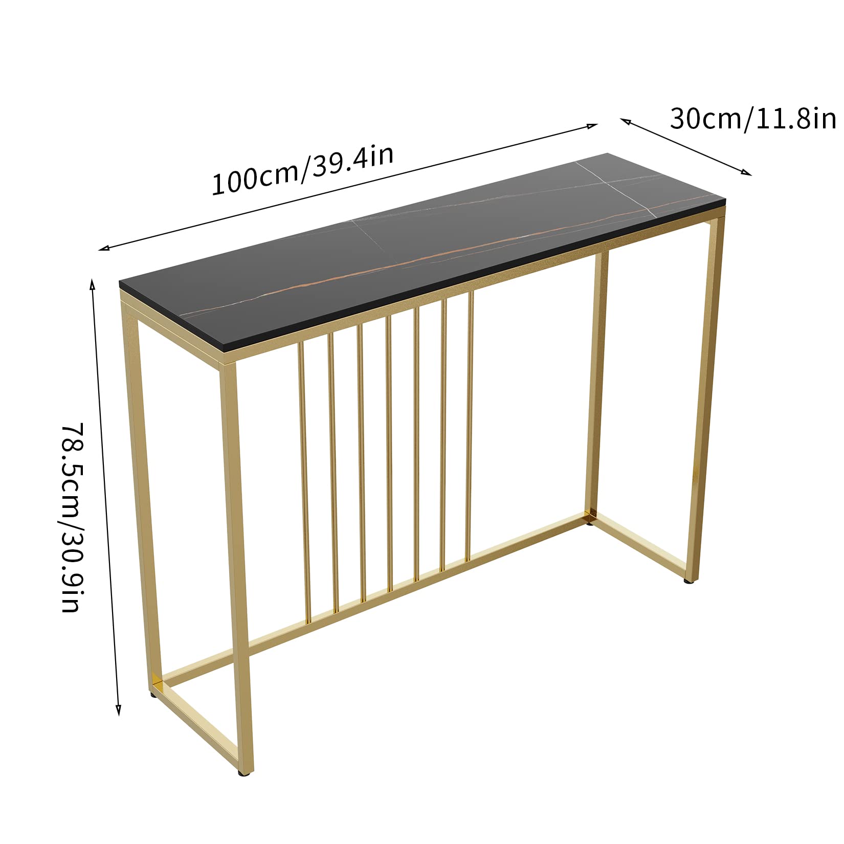 Wisfor Sintered Stone Entryway Console Table - Black Marble Tabletop with Gold Frame, Narrow Sofa Table for Hallway & Foyer (40x12x31 Inch) - Perfect for Home Entry, Living Room Decor & Small Space Organization