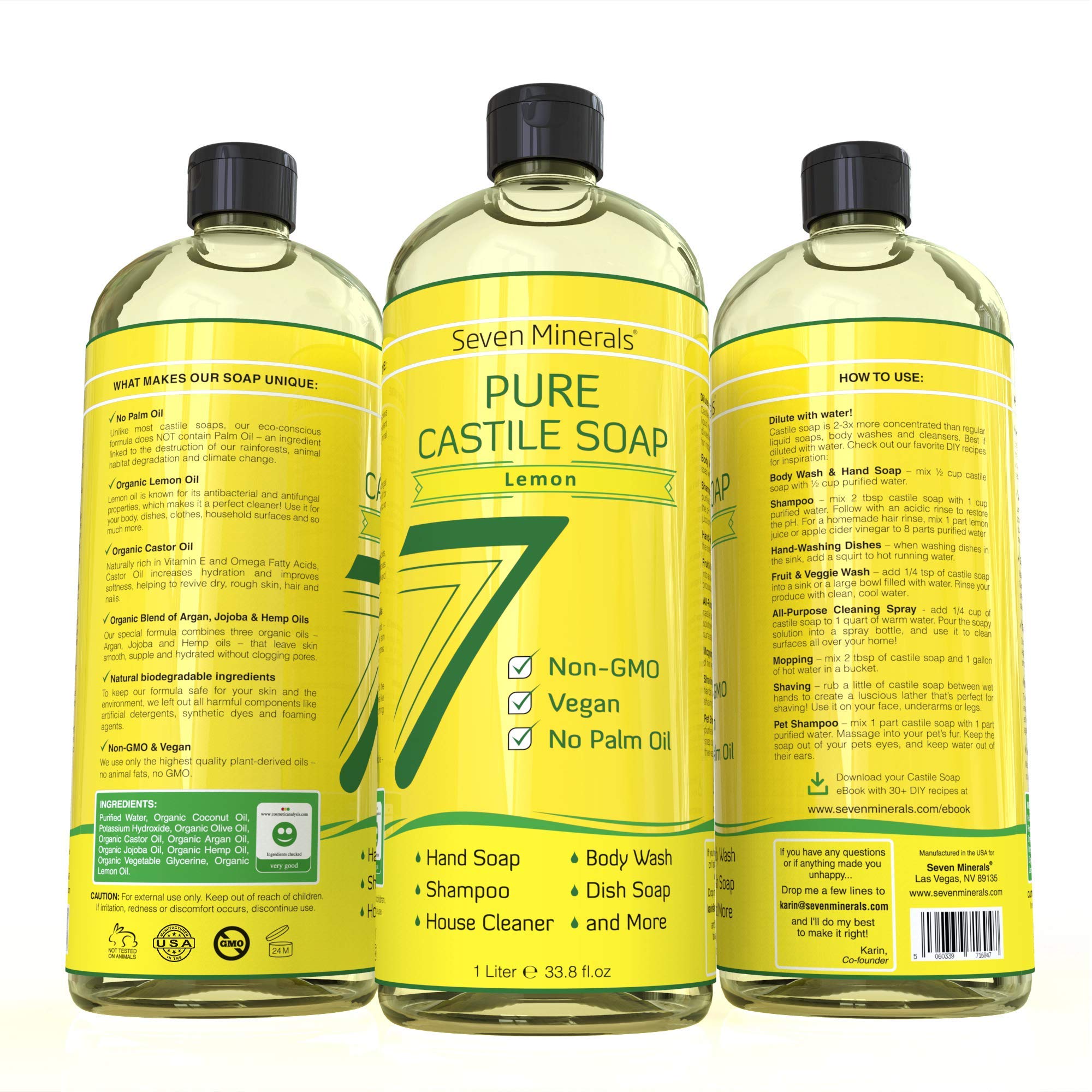Seven Minerals Castile Soap - Lemon & Unscented for Skin & Hair Care