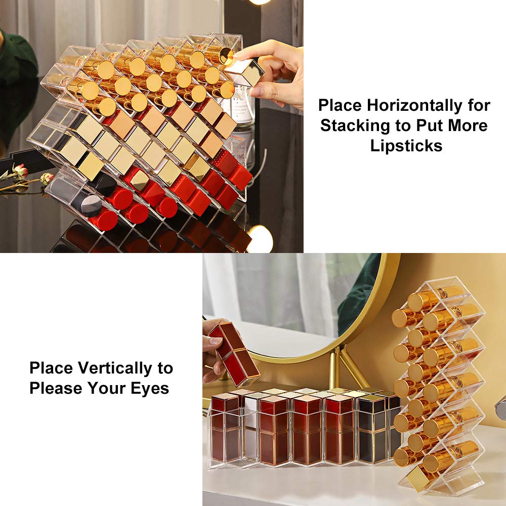JessLab Acrylic Lipstick Organizer - 16 Slot Clear Lip Gloss & Makeup Storage Tower for Bathroom Vanity Countertop | Perfect for Cosmetic Display & Daily Beauty Routine Organization