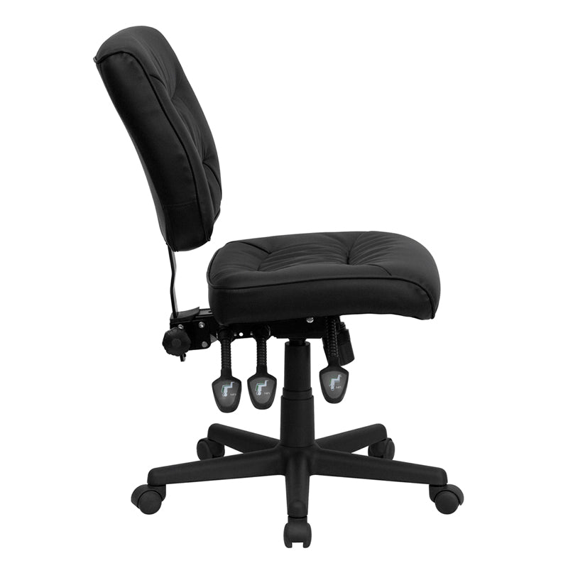 FLASH Cole Mid Back Black LeatherSoft Multifunction Swivel Ergonomic Office Chair - Adjustable Height & Lumbar Support for Home Office, Gaming & Workspace Comfort