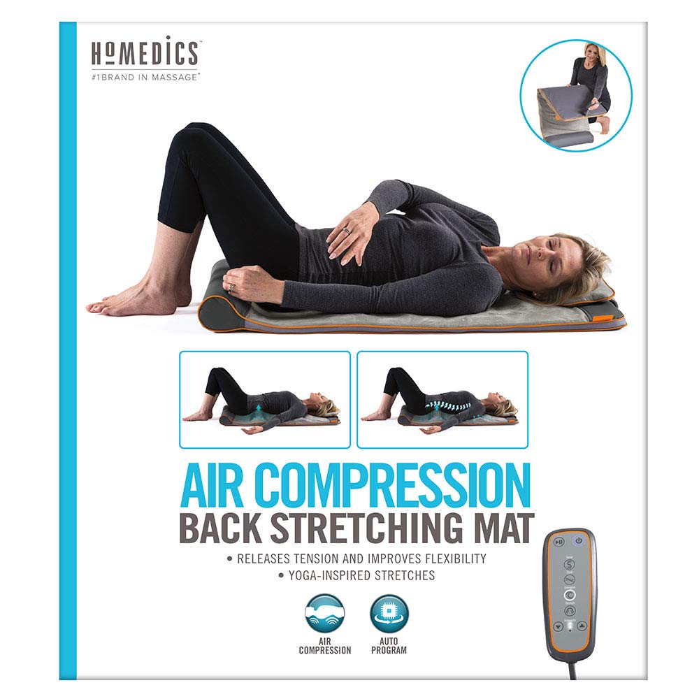 Homedics Silver Yoga Mat with Air Compression & 3 Intensity Levels - Premium Back & Lumbar Support for Stretching, Fitness & Home Workouts - Ideal for Yoga, Pilates & Physical Therapy Recovery