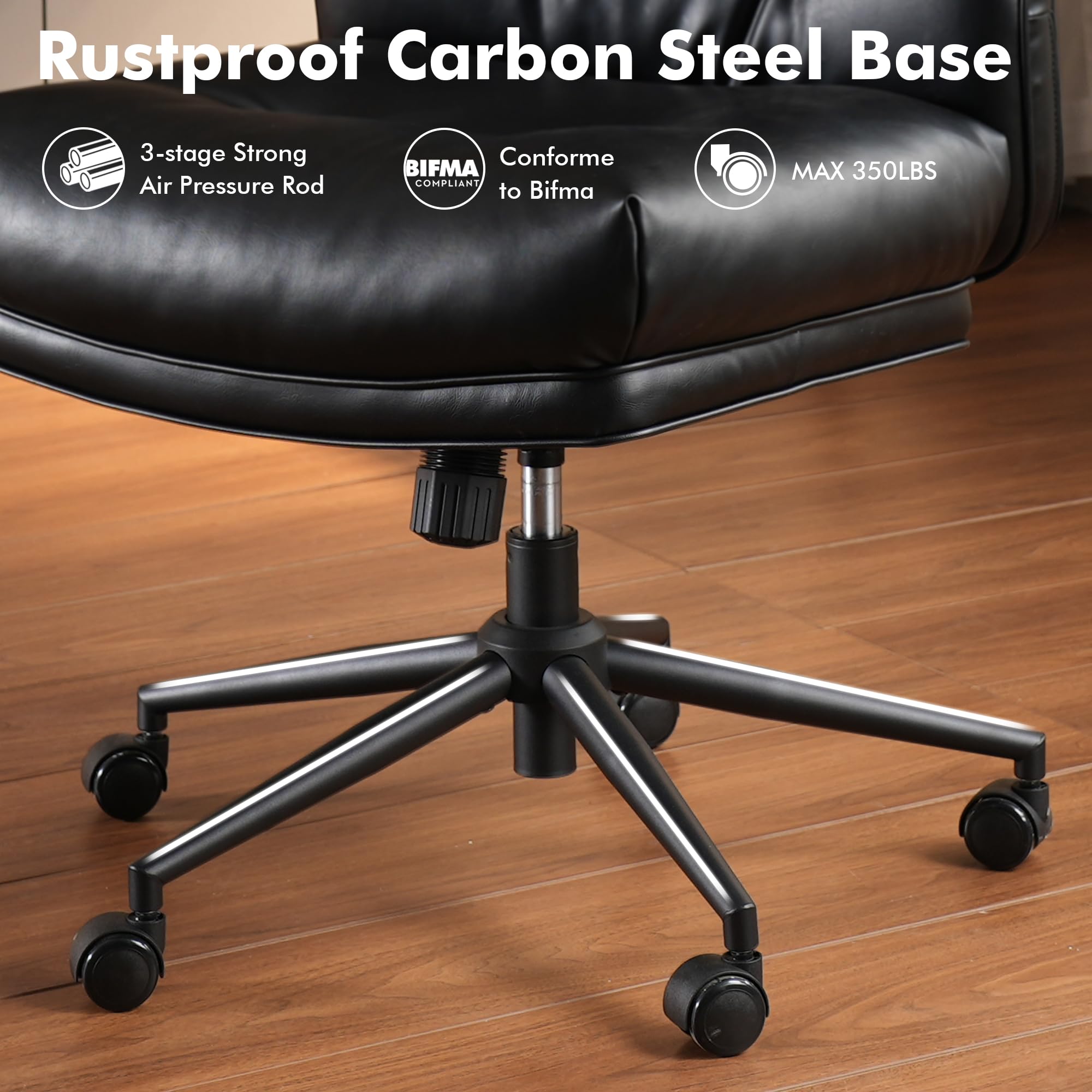 Premium High Back Executive Office Chair - Ergonomic PU Leather Desk Chair with Lumbar Support & Deep Seat for Big and Tall Users, Black | Ideal for Home Office, Gaming & Professional Workspaces