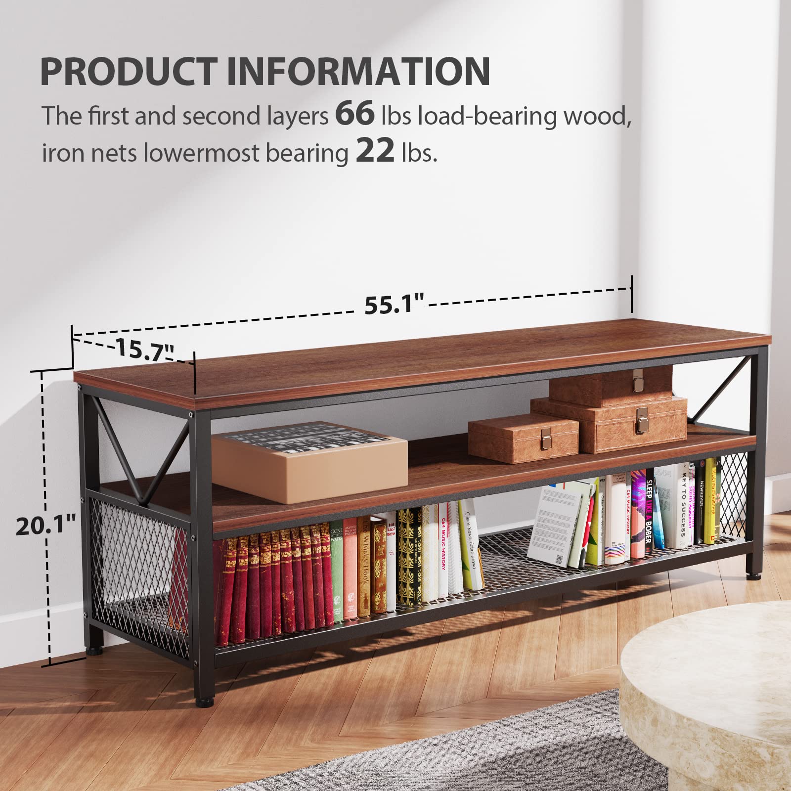 NOBLEWELL 60 Inch TV Stand with Storage - 3-Tier Wooden Entertainment Center & Media Console for Living Room, Bedroom, Home Theater - Fits Flat Screen TVs up to 60