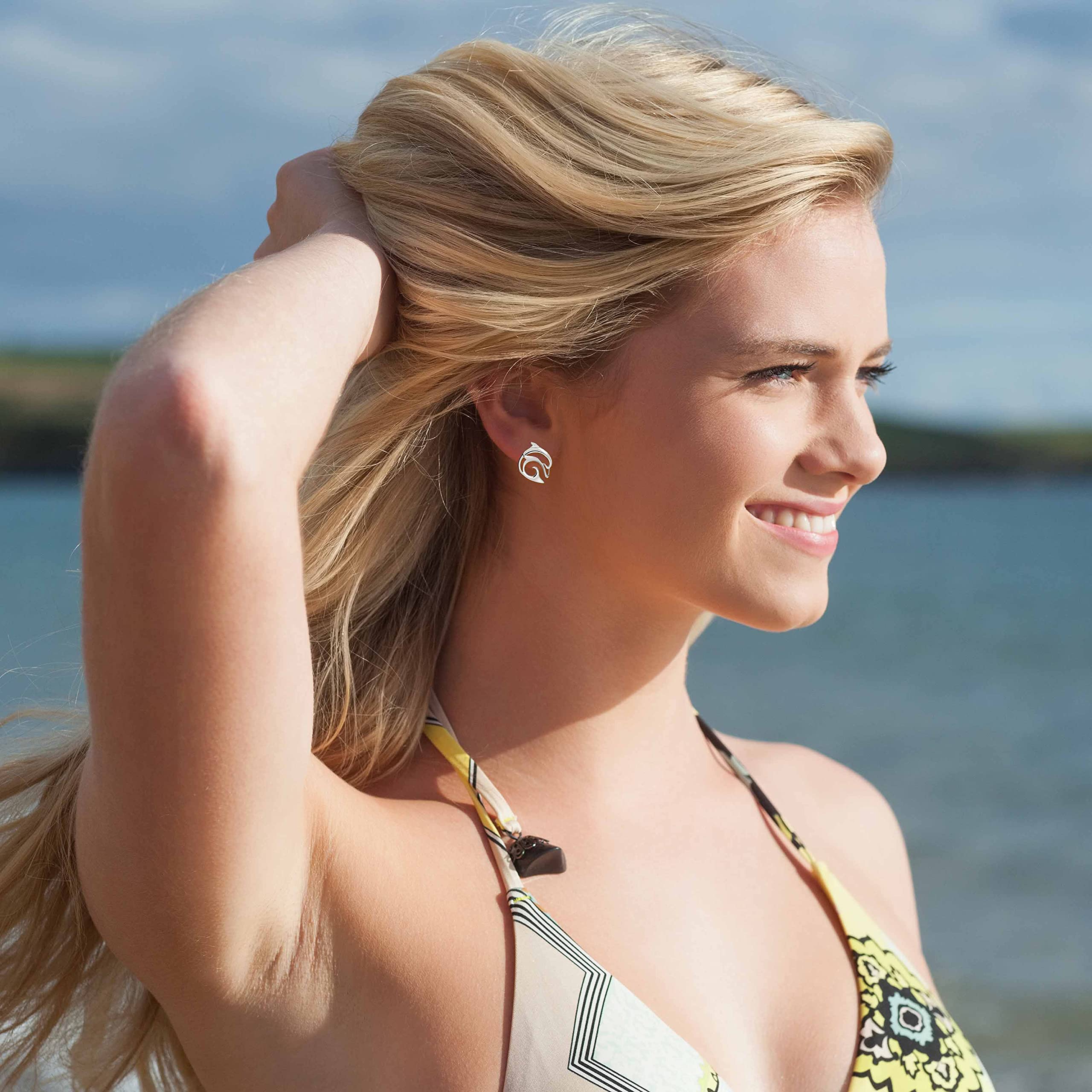 Dolphin Stud Earrings for Women - Sterling Silver Dolphin Charm Earrings, Perfect Gifts for Scuba Divers & Ocean Lovers | Ideal for Beach Vacations, Marine-Themed Parties & Everyday Wear
