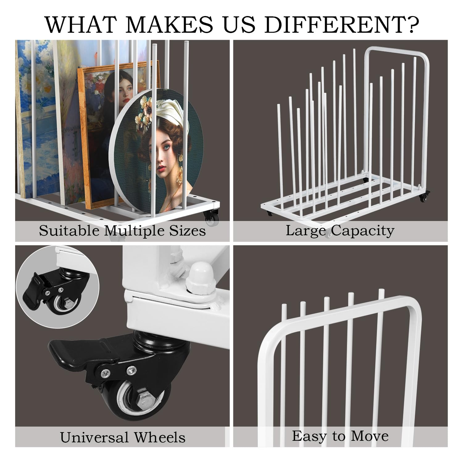Adjustable Rolling Art Drying Rack with Wheels - Portable Canvas Storage & Display Stand for Paintings | Perfect for Artists, Studios & Classroom Organization