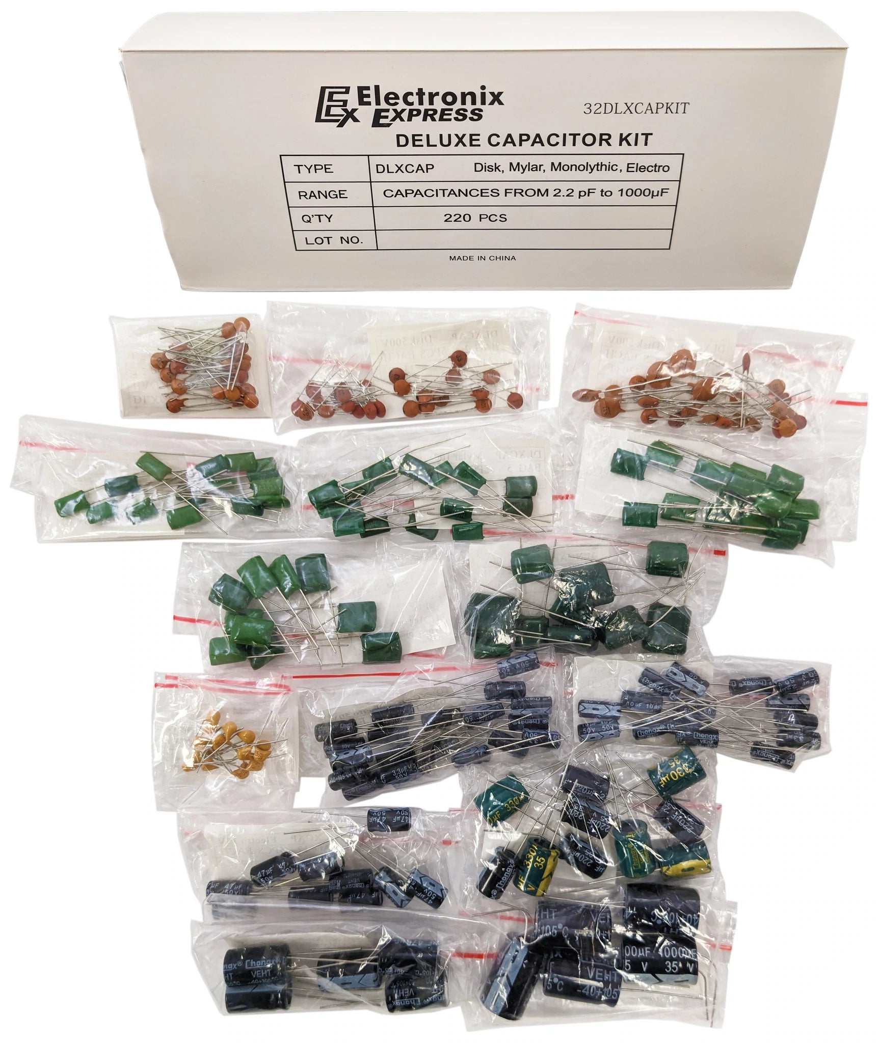 145 Piece Deluxe Capacitor Kit - Assorted Disk, Mylar, Monolithic & Electro Radial Capacitors for Electronics Repair, DIY Projects & Circuit Board Maintenance