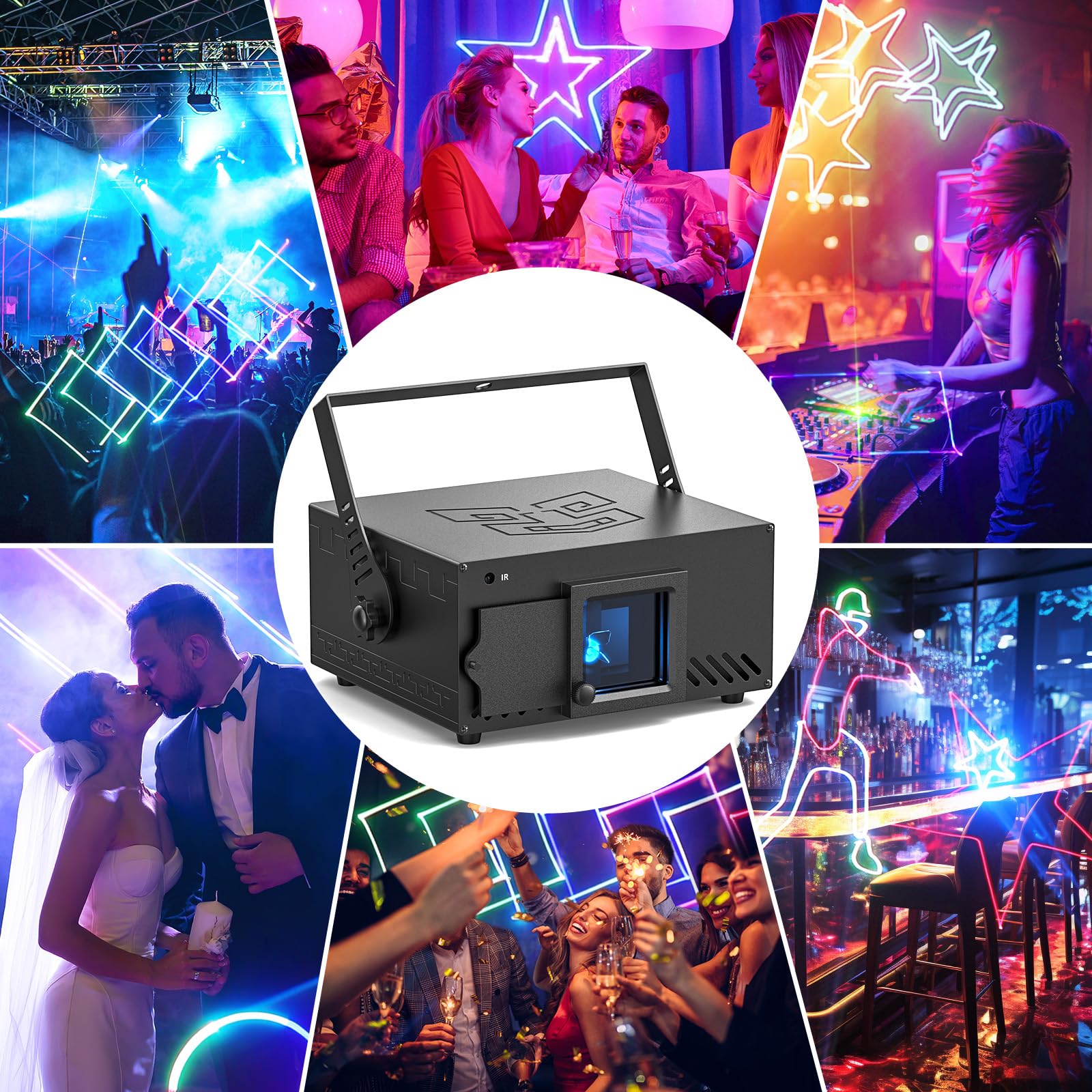 U`King RGB Stage Lighting with DMX512 & Sound Activation - 3D Laser Beam Animation Lights for Nightclub, Wedding, Live Shows, Church & Events | Perfect for DJ Parties, Concerts, and Home Disco
