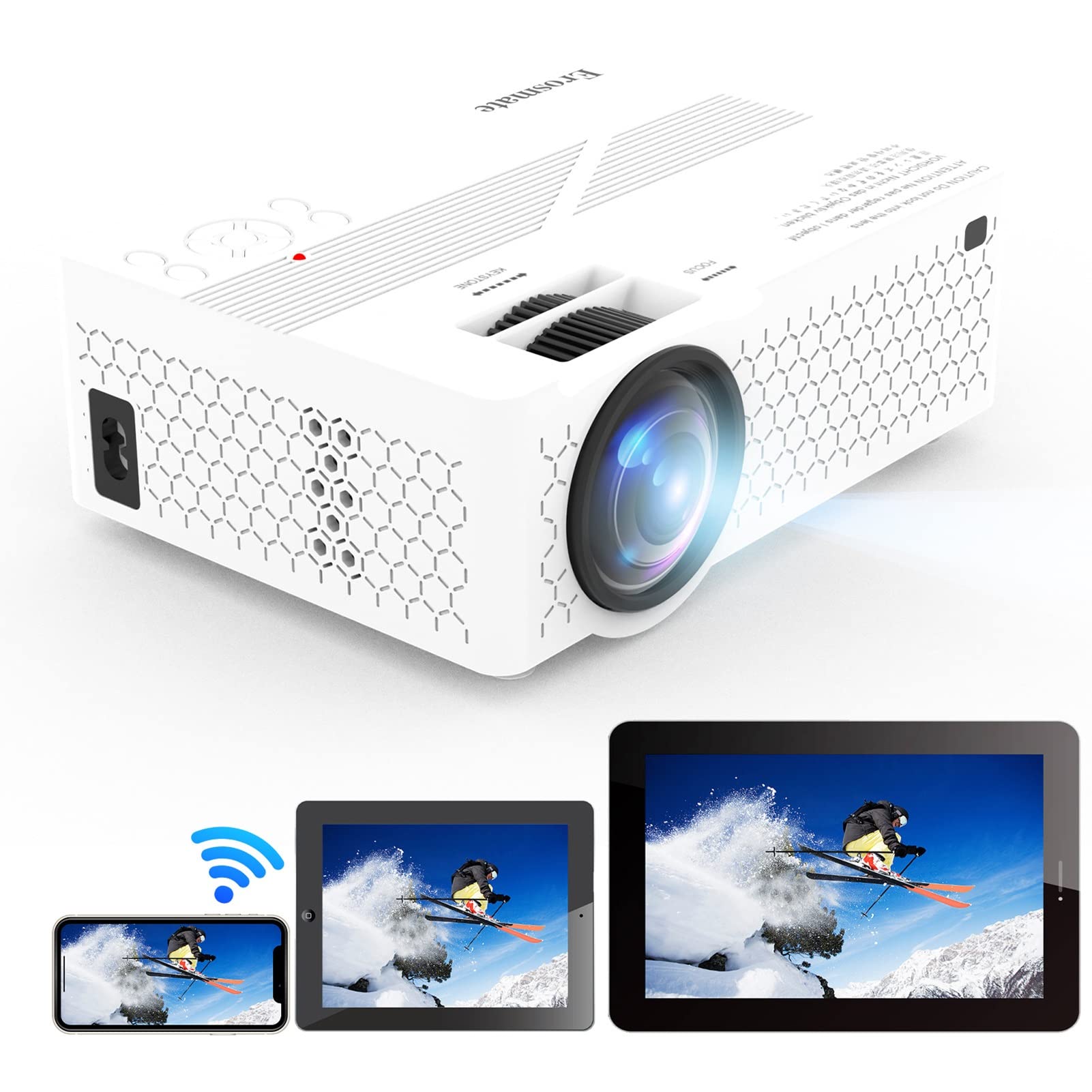 WiFi Bluetooth Projector - 4K HD Mini Projector with Eye Protection, Compatible with Android iOS, Smartphone, PC, TV Box, HDMI & USB - Perfect for Home Theater, Outdoor Movies & Gaming (Wireless)