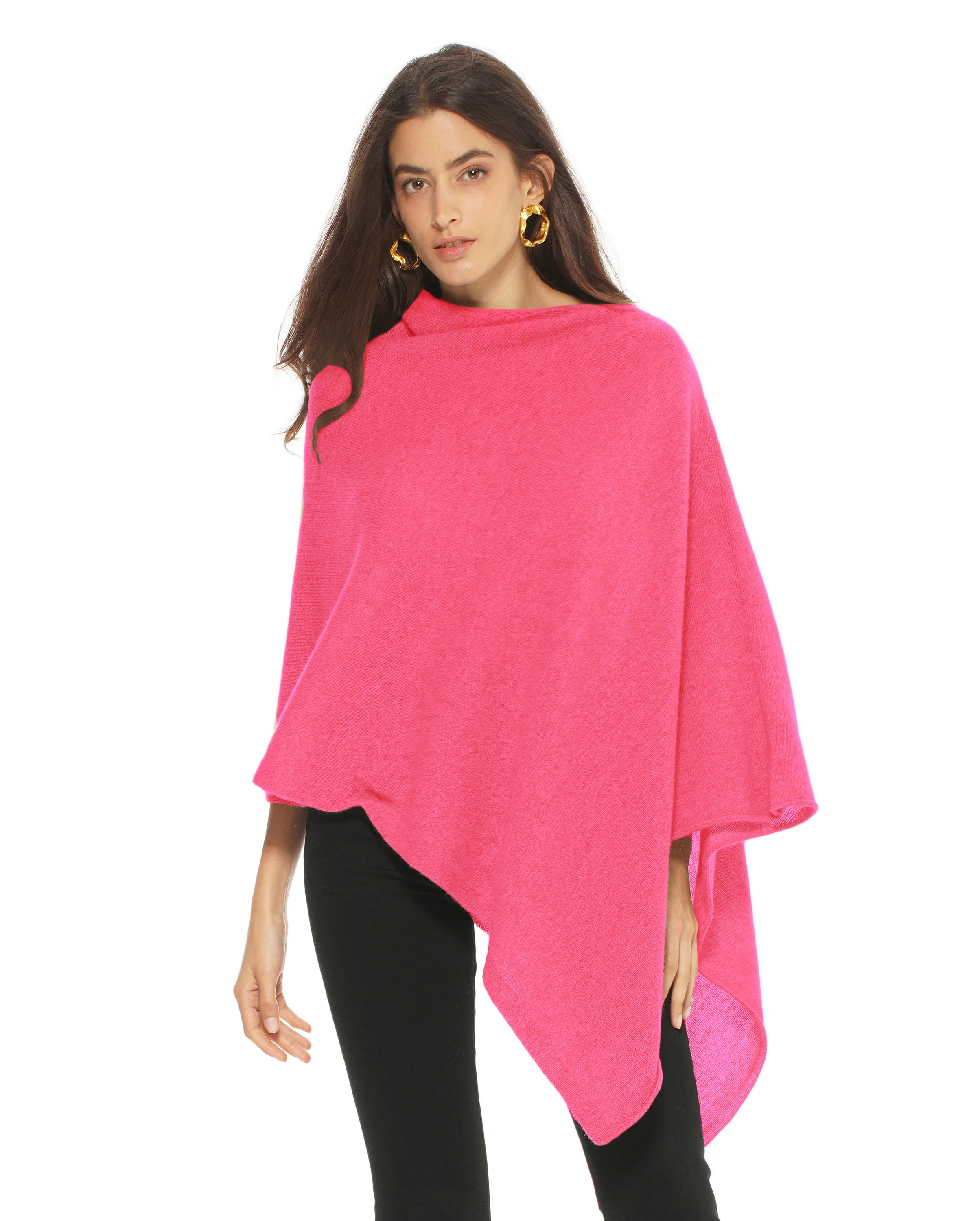Luxury Women's Pure Cashmere Poncho - Soft & Warm Fuchsia Wrap Shawl for Fall & Winter Fashion, Travel & Outdoor Activities