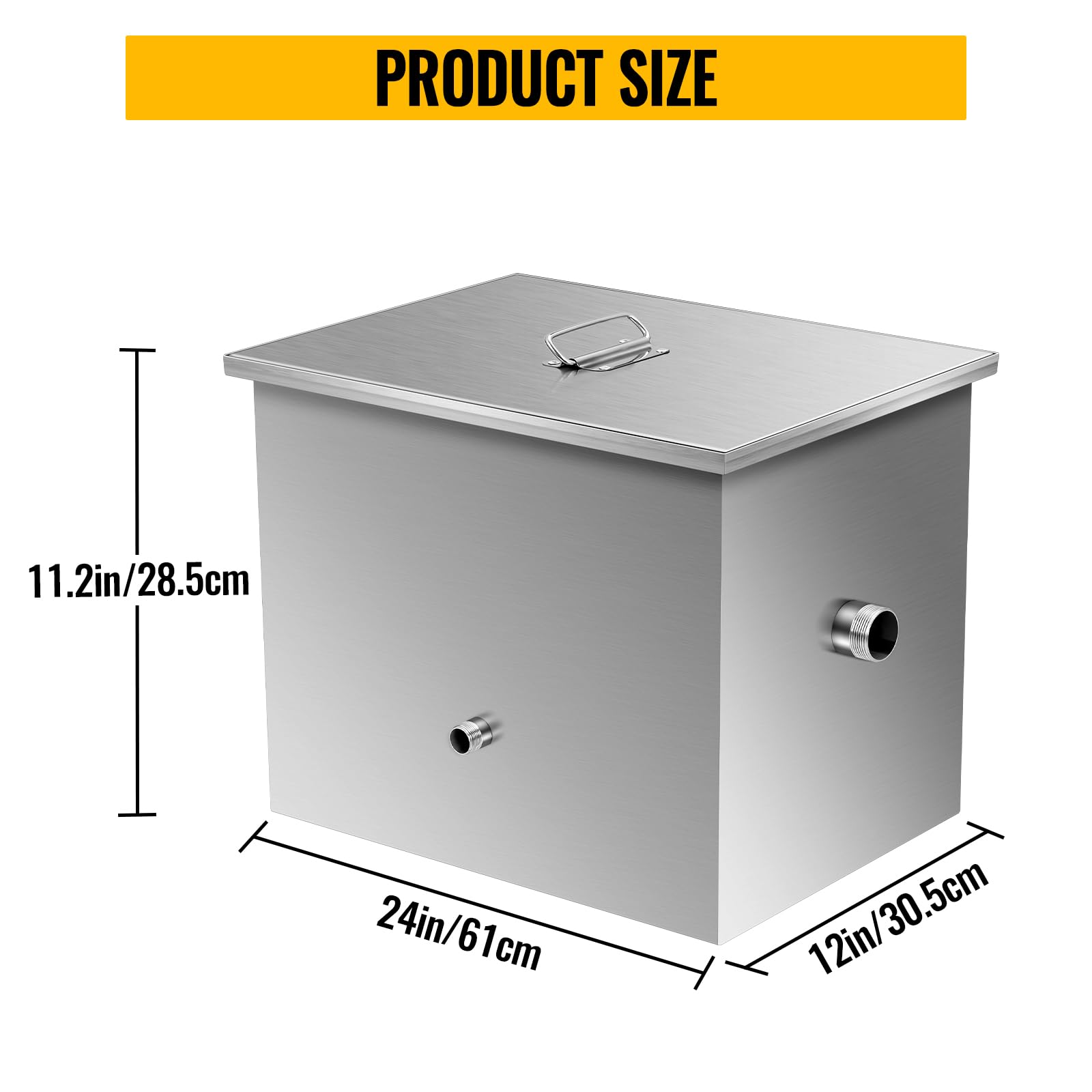 25LB Commercial Stainless Steel Grease Interceptor - Under Sink Kitchen Grease Trap with Side Water Inlet | Oil-Water Separator for Restaurants, Food Trucks & Commercial Kitchens