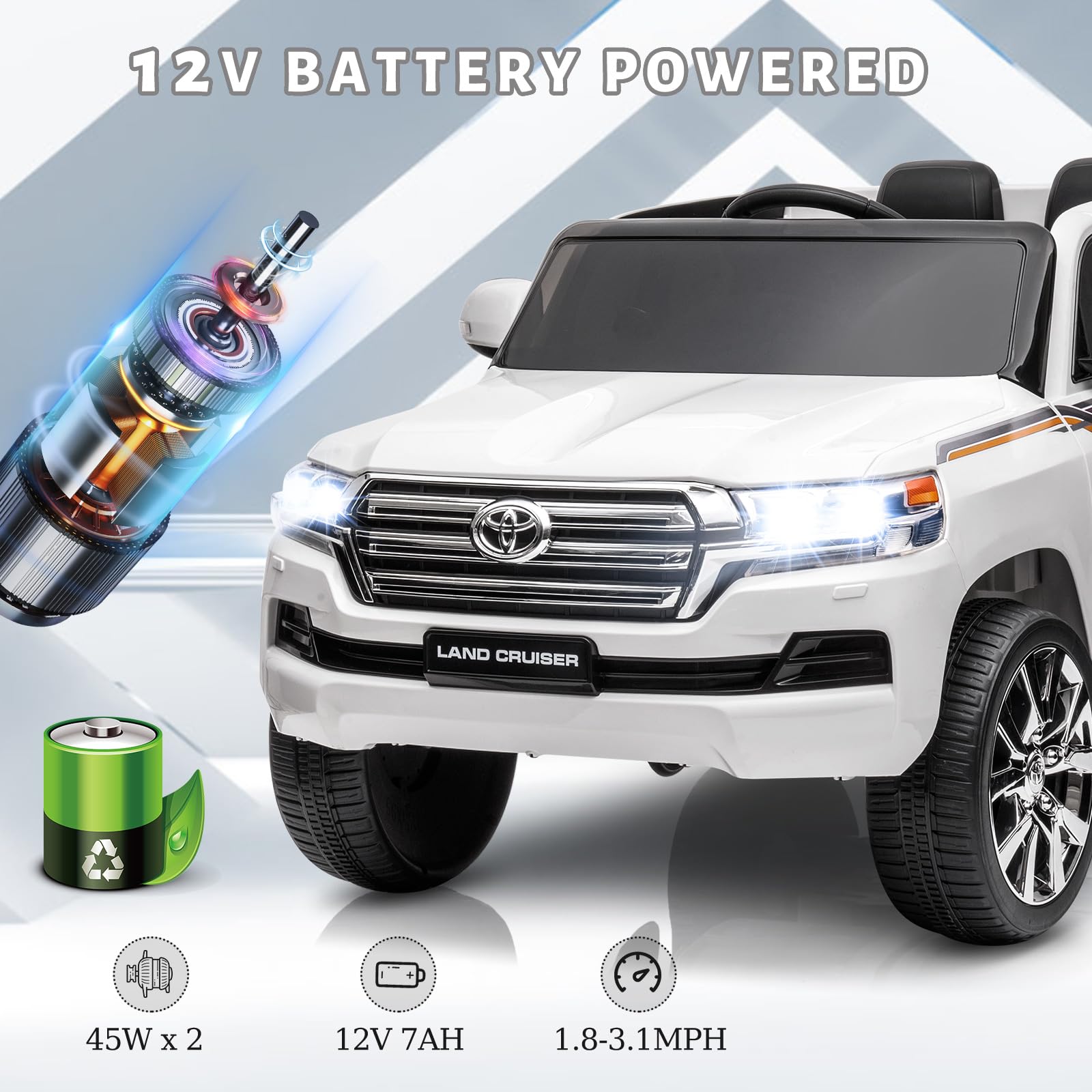 12V Battery Powered Two Seater Kids Ride On Truck with Remote Control - 3 Speed Adjustable Electric Toy Car with LED Lights, Music & Horn, Spring Suspension - Perfect Outdoor Ride On Toy for Toddler Boys & Girls (White) - Great for Birthday Gifts, Backyard Play & Park Adventures