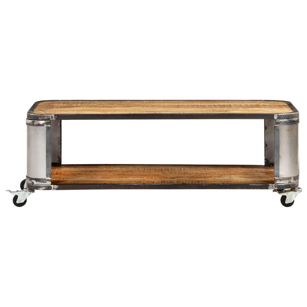 vidaXL 39.4 Inch Solid Mango Wood Coffee Table with 4 Castors - Sturdy End Table or Side Table for Living Room, Bedroom & Office
