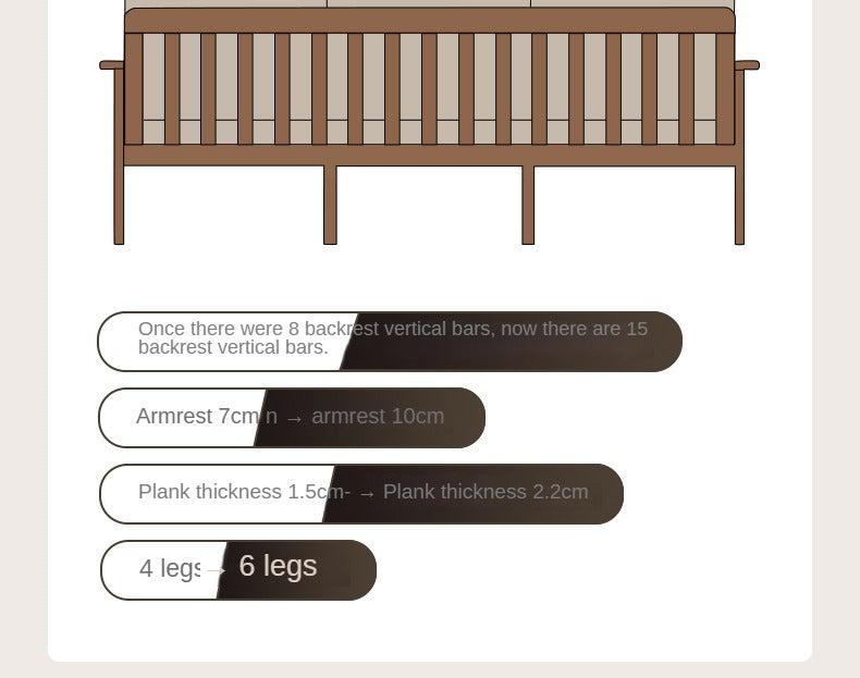 Solid Oak Wood Straight Sofa - 4 Fabric Color Options for Living Room, Office & Lounge Areas