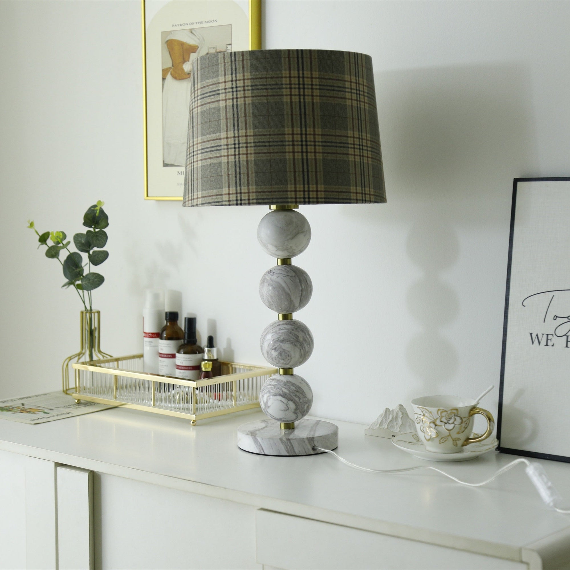 Marbliss Table Lamp - Modern LED Bedside Lamp with Marble Base & USB Port for Bedroom, Living Room & Office Decor