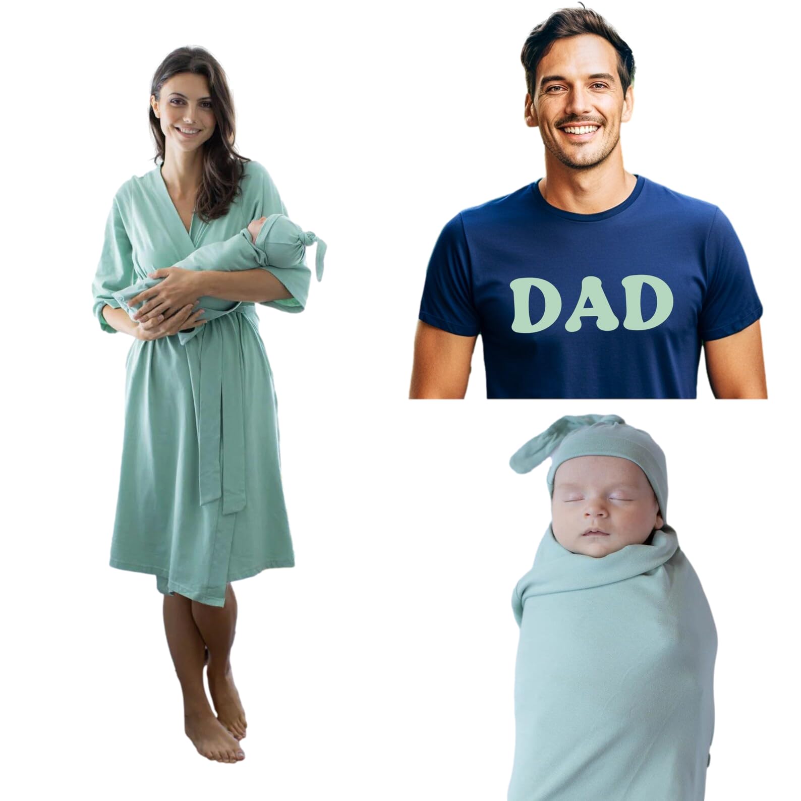 Baby Be Mine Maternity Nursing Delivery Robe & Baby Girl Swaddle Blanket Set with Daddy T-Shirt - Soft Comfortable Postpartum Wear for New Moms and Newborns - Perfect for Hospital Stay, Breastfeeding and Family Photo Shoots
