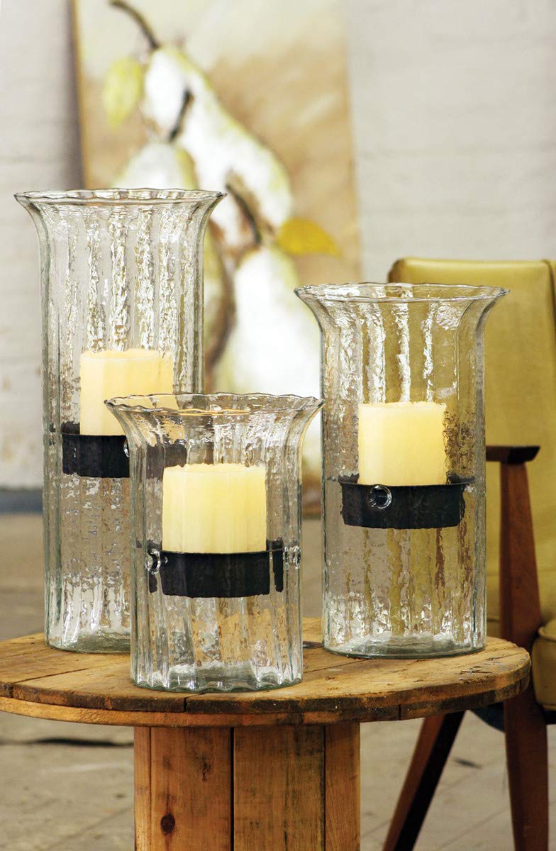MY SWANKY HOME 15-inch Ribbed Clear Glass Hurricane Candle Holder - Rustic Pillar Display Vase for Wedding Centerpiece, Farmhouse Decor & Tabletop Decorations