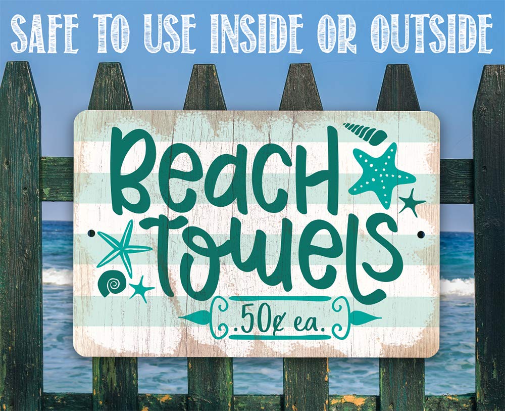 Beach Towels & Metal Wall Art Signs - Coastal Decor for Indoor & Outdoor Use - Perfect for Bedroom, Poolside, and Home Beach Themed Decorations