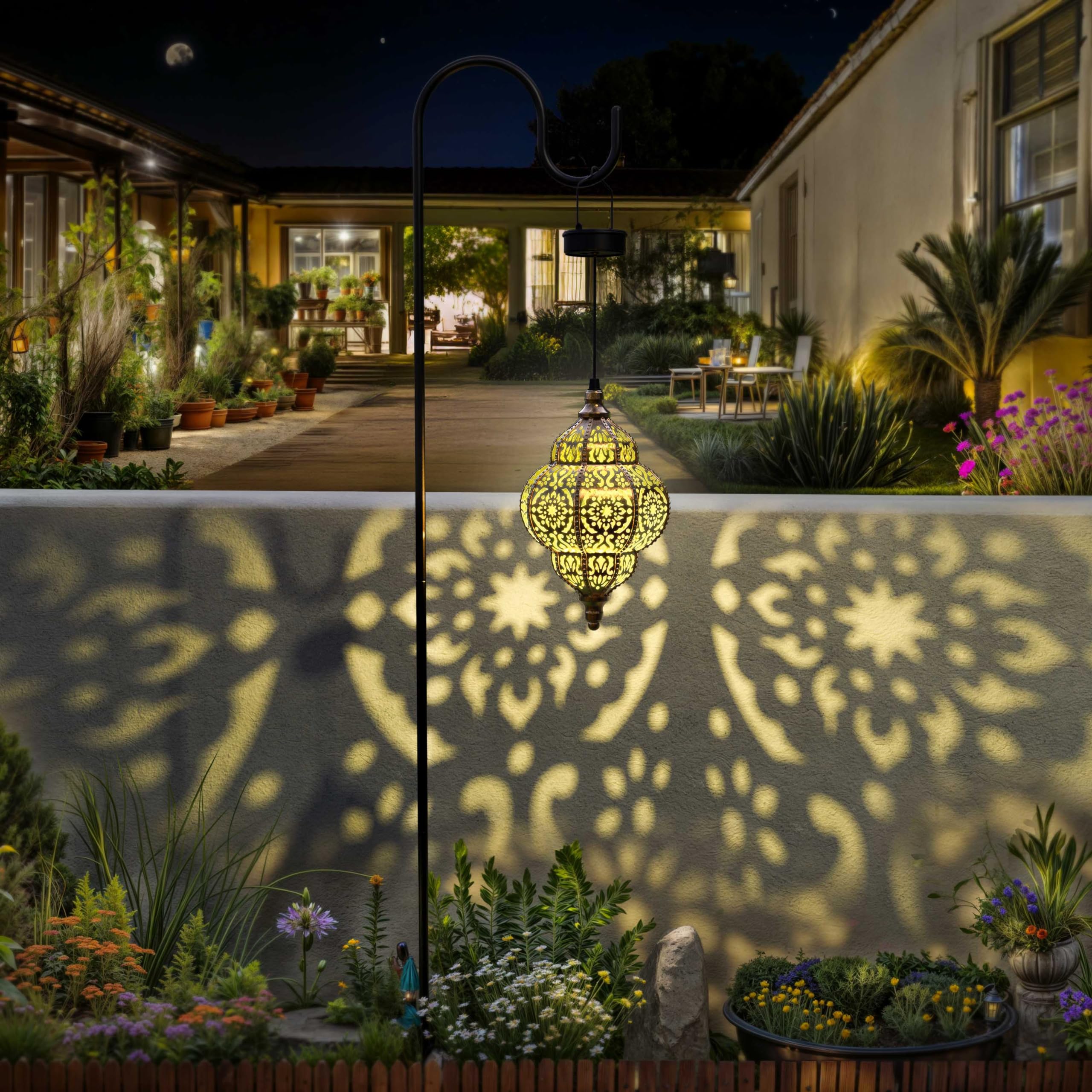 Hapjoy 2 Pack Bronze Hanging Solar Lights Outdoor - Waterproof Moroccan Solar Lanterns for Garden, Patio, Pathway, Yard & Backyard Decor - Weather-Resistant Plastic Decorative Lighting for Evening Ambience