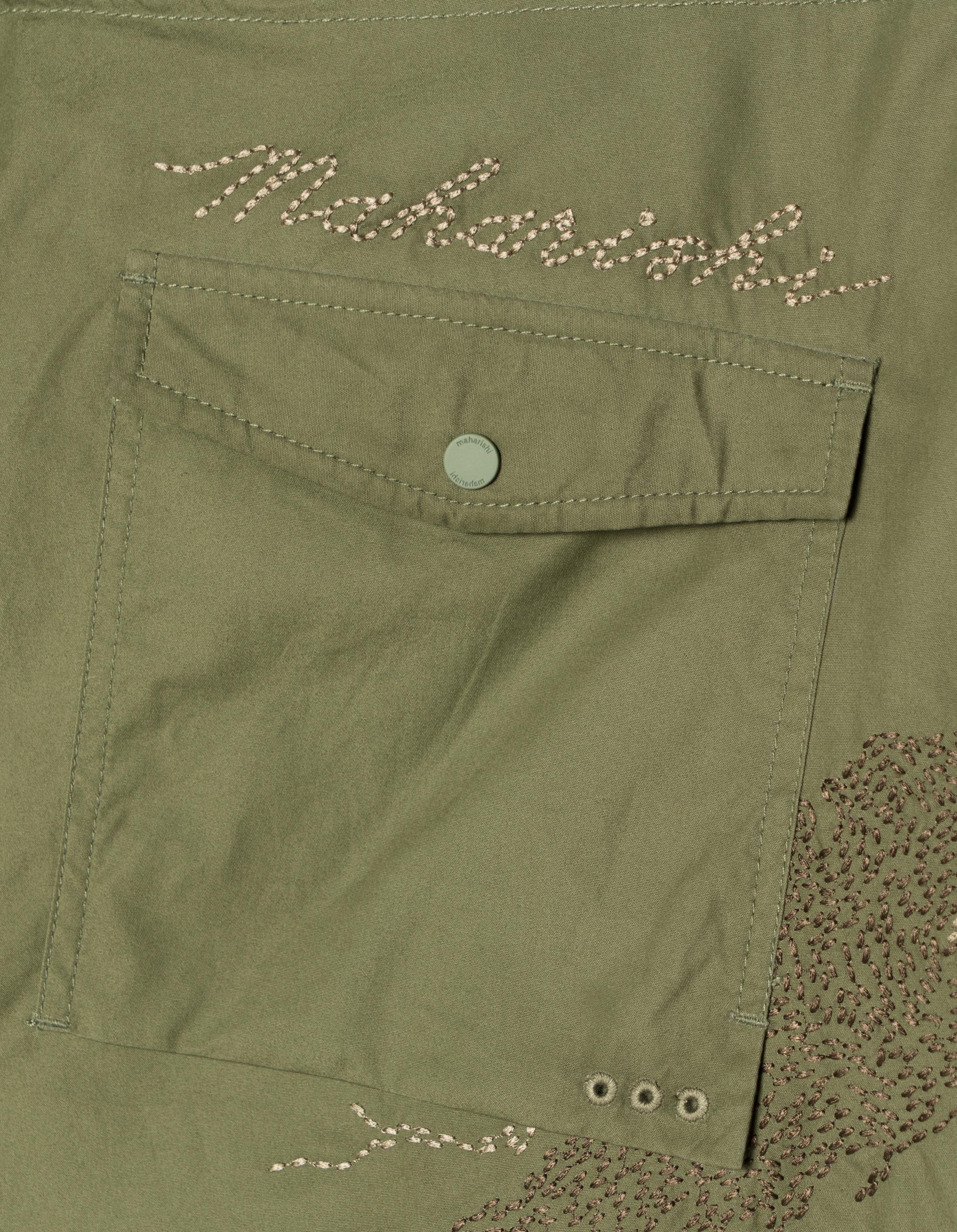 Sashiko Bonsai Snoshorts - Olive OG 107F - Japanese Style Work Shorts for Men - Perfect for Outdoor Activities, Gardening, and Casual Wear