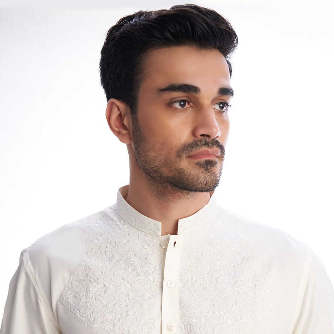 Elegant Ivory Embroidered White Shalwar Kameez - Traditional Pakistani Outfit for Women - Perfect for Weddings, Festivals & Special Occasions