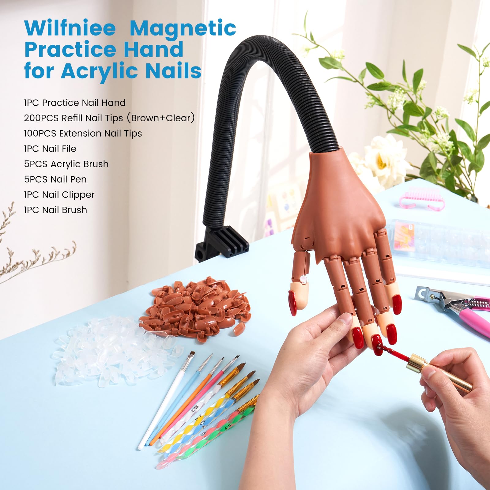 Flexible Magnetic Practice Hand for Acrylic Nails - Fake Nail Training Hand with Adjustable Fingers - Professional Manicure Practice Kit for Beginners | Perfect for Nail Salon Training & Home DIY Nail Art Practice