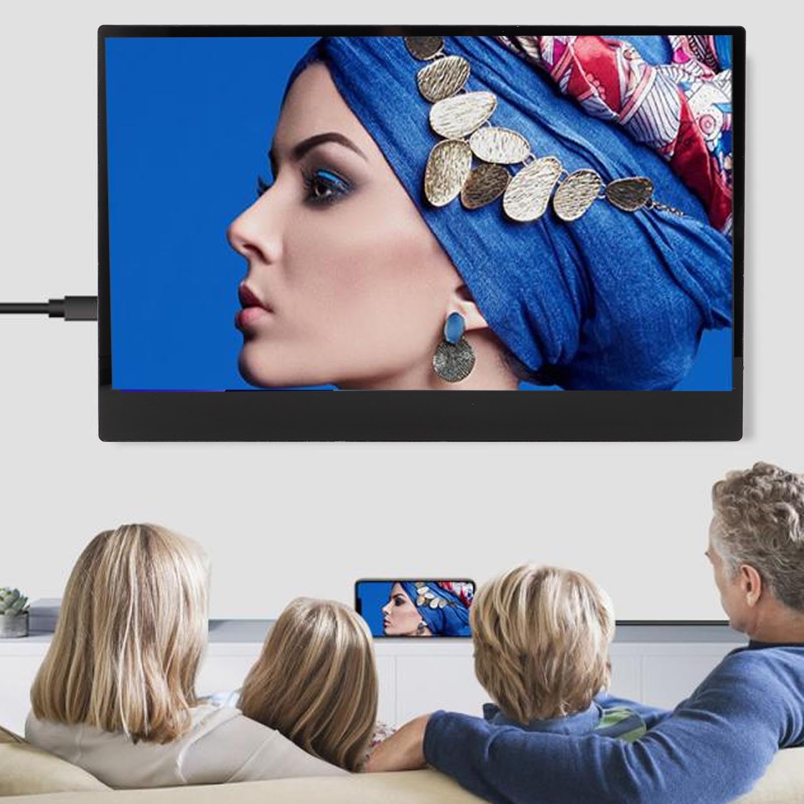15.6 Inch Full HD 1080P Portable Monitor with USB-C, 178° Wide Viewing Angle, Includes PU Leather Case - Perfect for Laptop, PC, Mobile Phone & Gaming On-The-Go